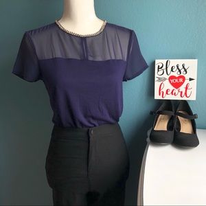 ⚠️SOLD⚠️H&M Navy Sheer Blouse With Stones Size S